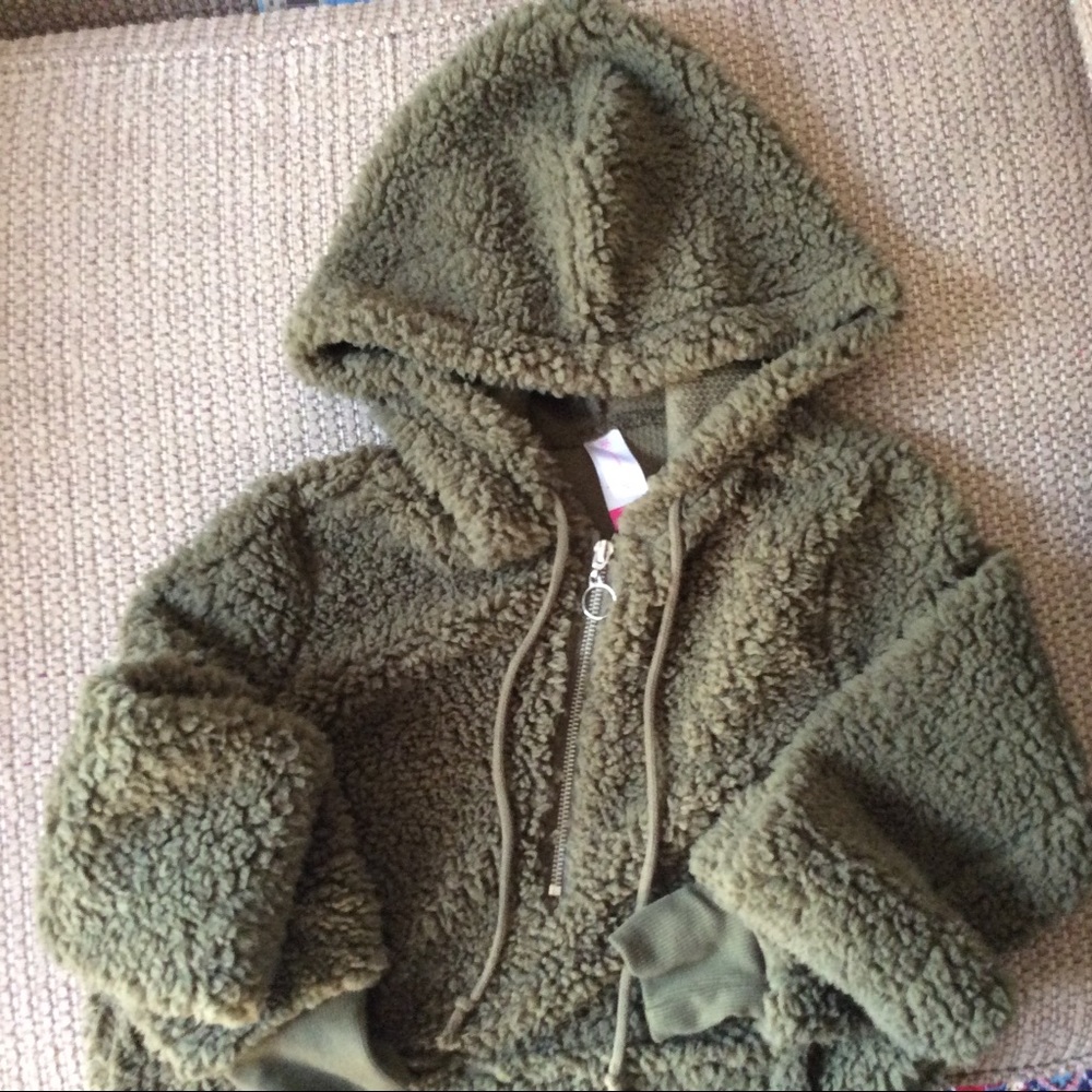 Olive Sherpa Quarter Zip Hoodie Kangaroo Pockets